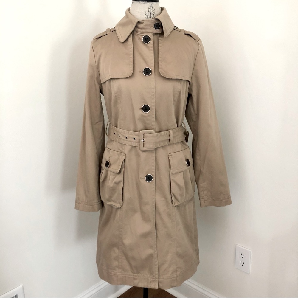 NEW YORK & COMPANY Classic Khaki Trench Coat Size M - Picture 2 of 16